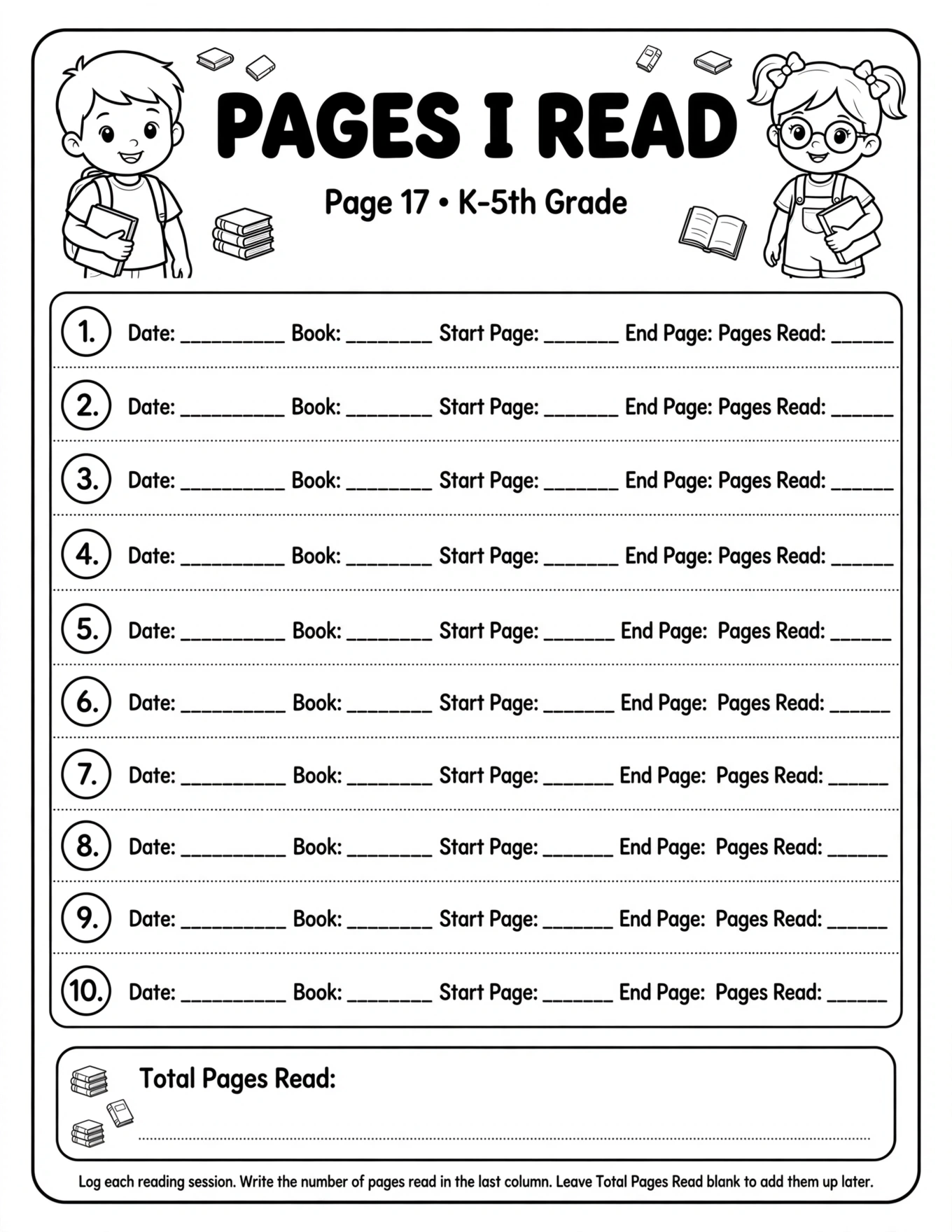 Reading Log For Kids - CHAPTER BOOK LOG