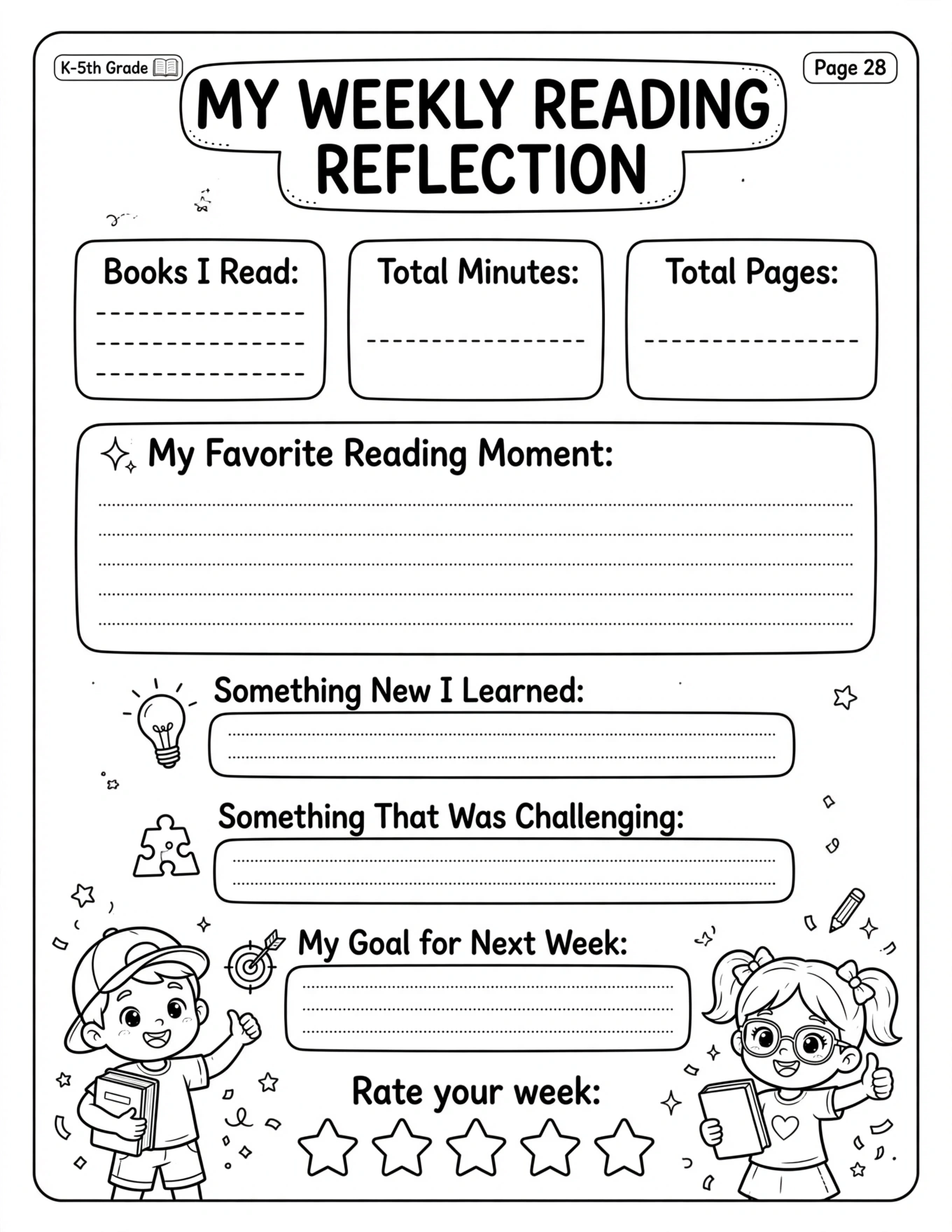Reading Log For Kids - NEW WORDS LOG
