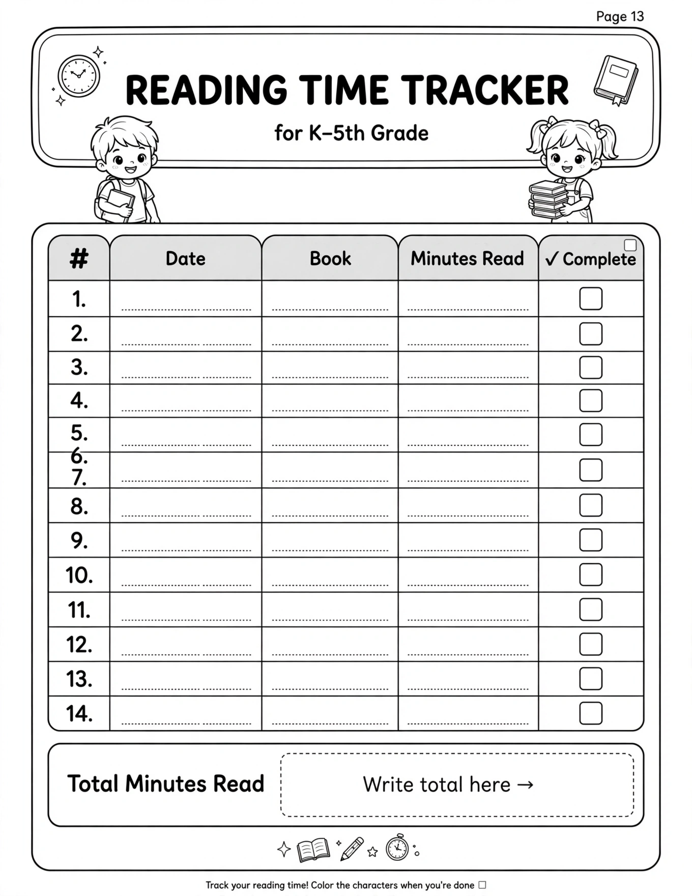 Reading Planner For Kids - READING TIME TRACKER