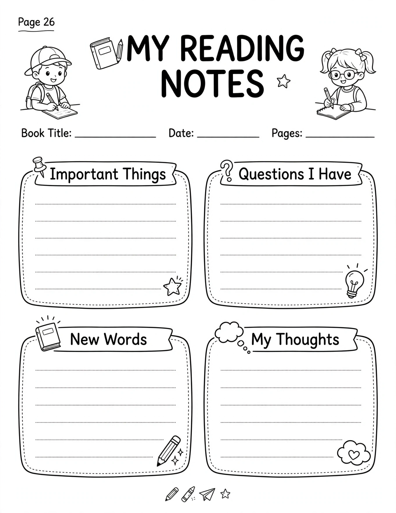 Reading Planner For Kids - CHARACTERS & SETTING