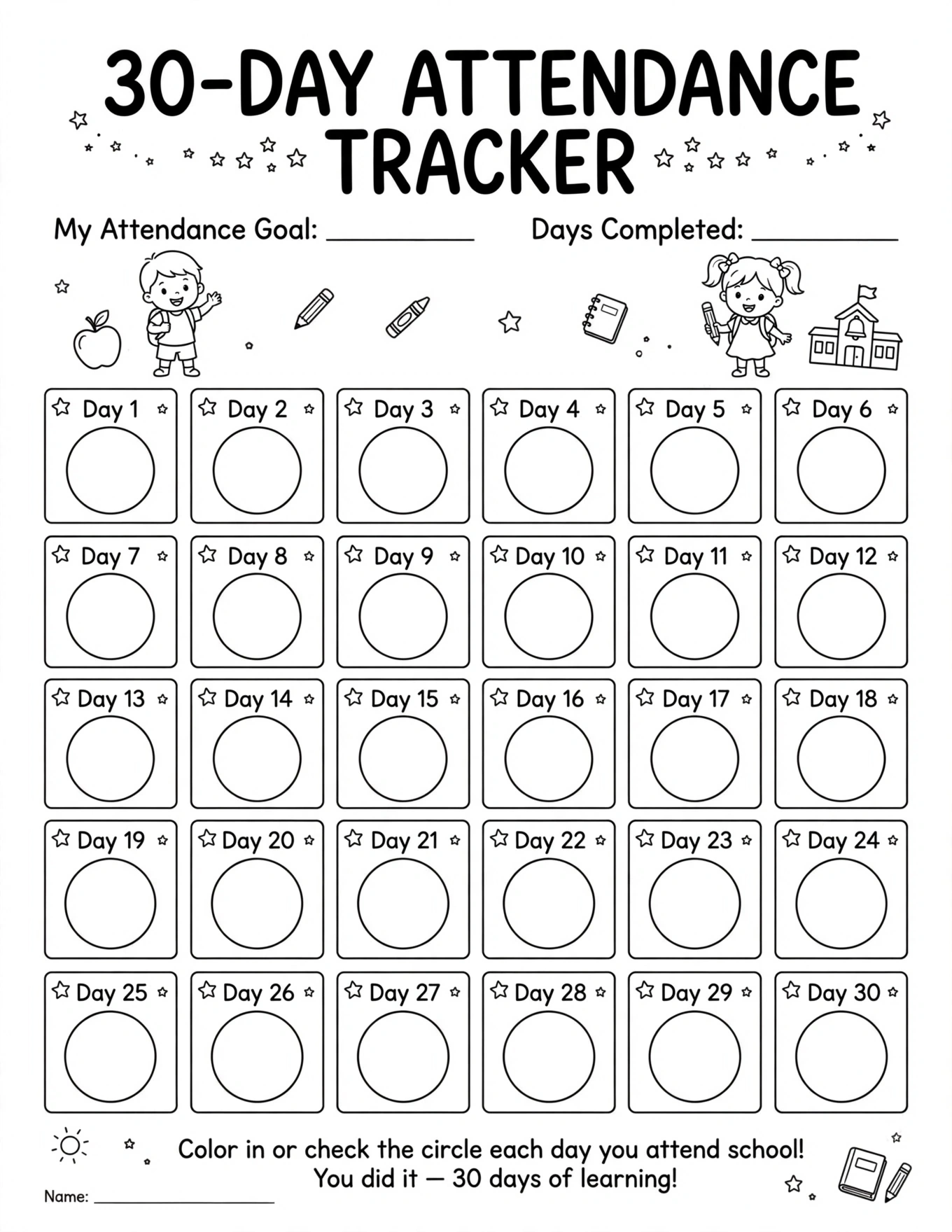 School Attendance Tracker For Kids - WEEKLY ATTENDANCE