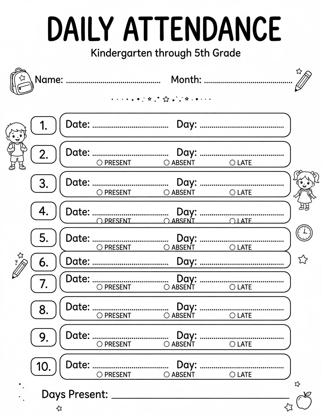 School Attendance Tracker For Kids - MY SCHOOL DAYS