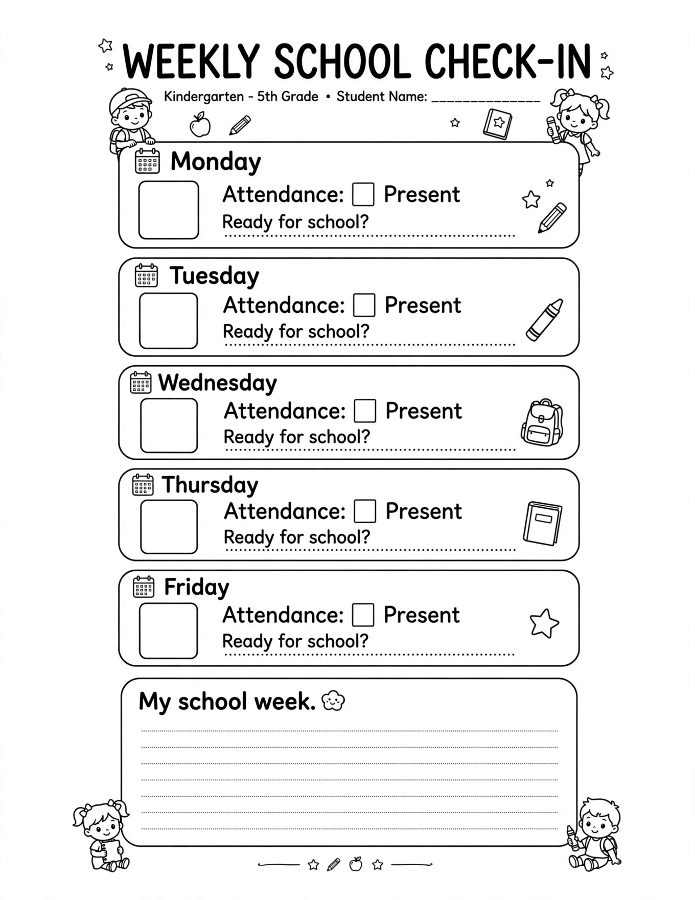 School Attendance Tracker For Kids - PRESENT, ABSENT OR LATE