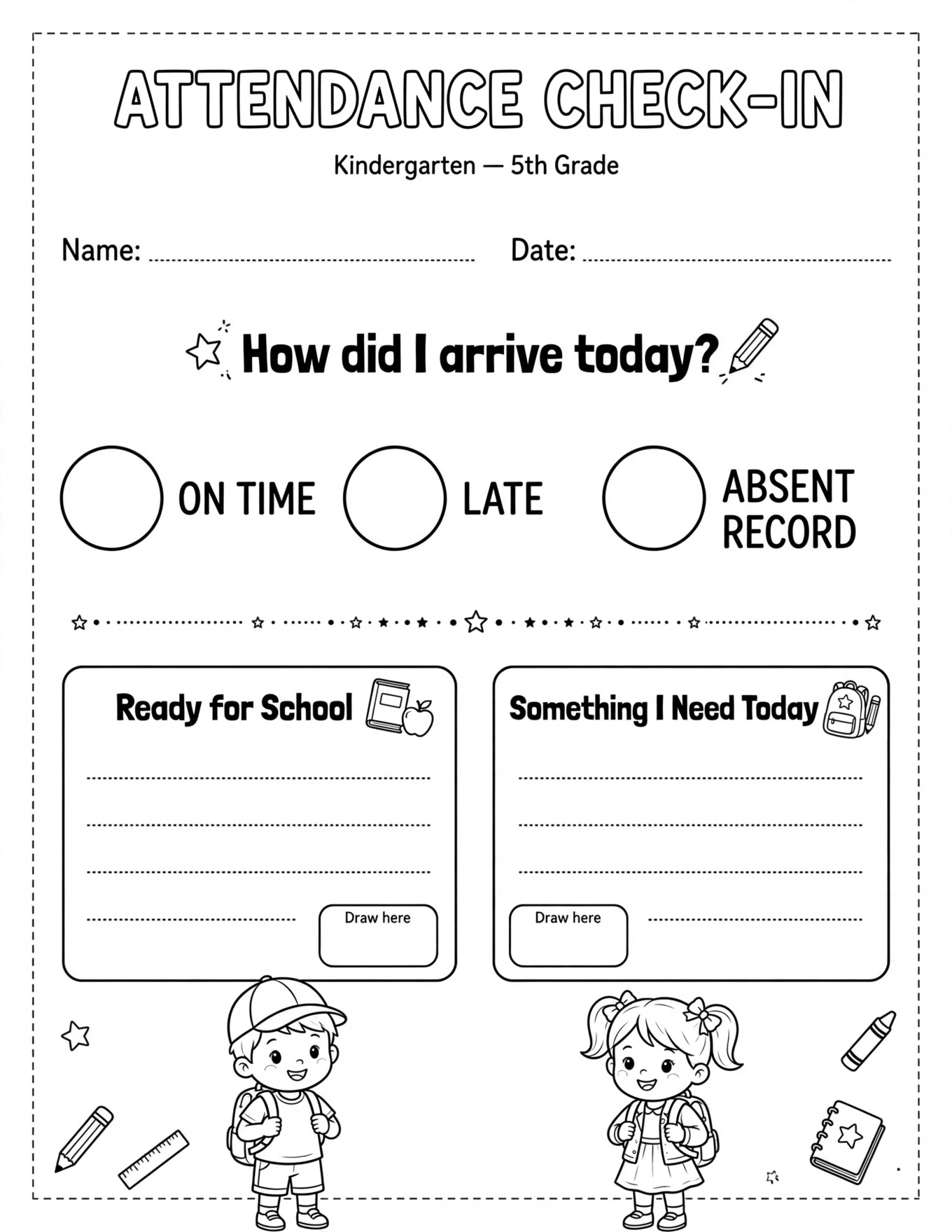 School Attendance Tracker For Kids - MORNING ATTENDANCE