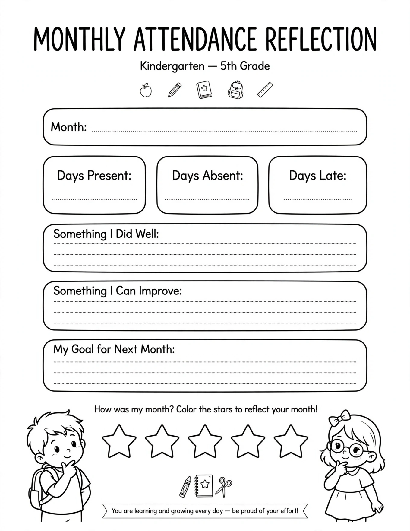 School Attendance Tracker For Kids - DAYS I WAS ABSENT