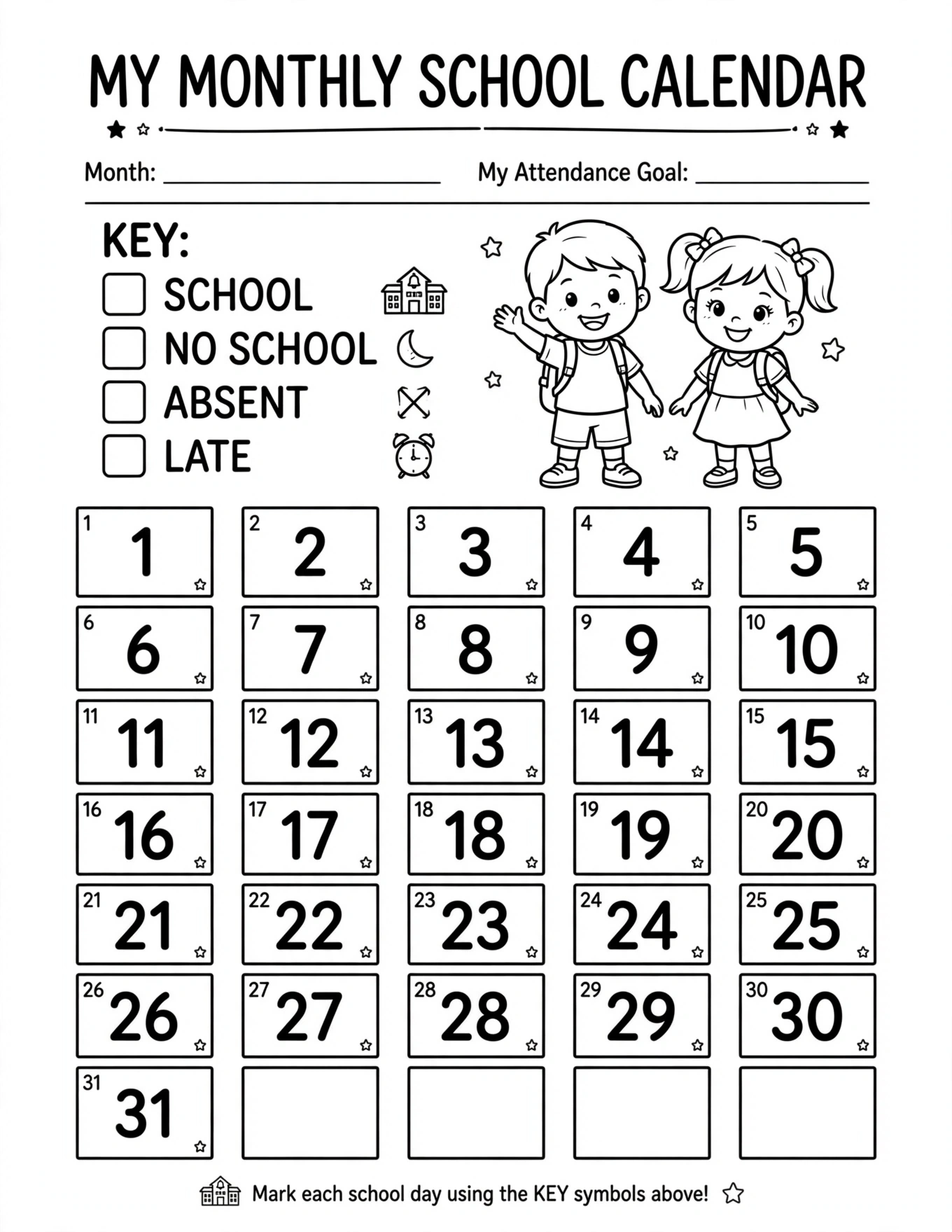 School Calendar For Kids - PROJECT DUE DATES
