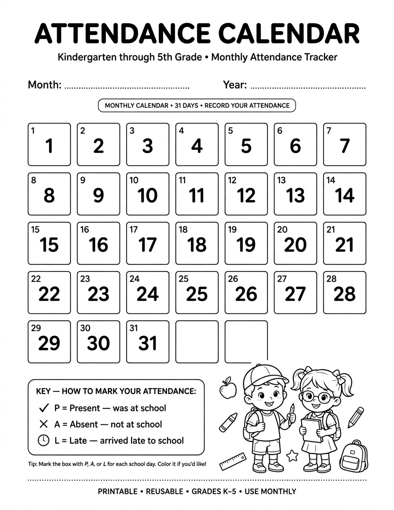 School Calendar For Kids - FIELD TRIPS & SPECIAL DAYS