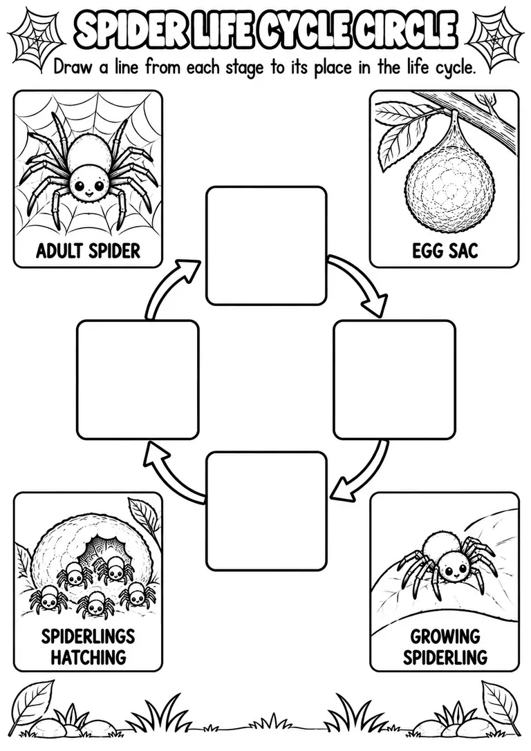 SPIDER LIFE CYCLE CIRCLE for Pre-K, Kindergarten, 1st Grade