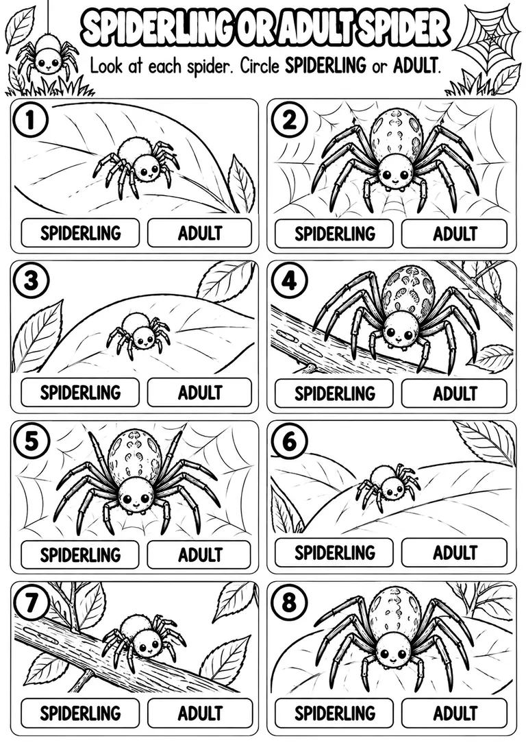 SPIDERLING OR ADULT SPIDER for Pre-K, Kindergarten, 1st Grade