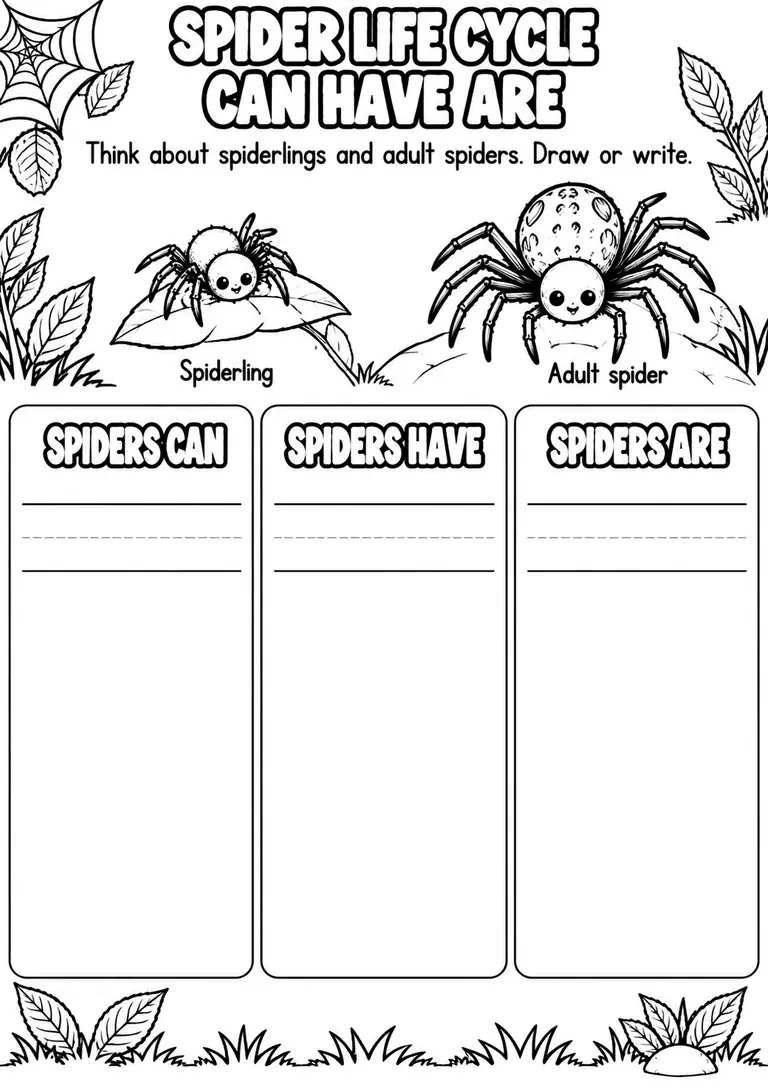 SPIDER LIFE CYCLE CAN HAVE ARE for Pre-K, Kindergarten, 1st Grade