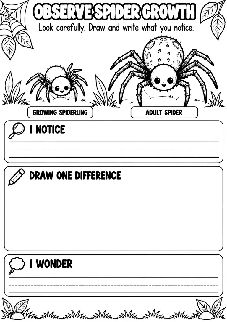 OBSERVE SPIDER GROWTH for Pre-K, Kindergarten, 1st Grade