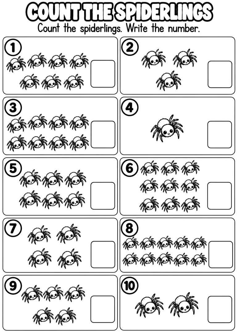 COUNT THE SPIDERLINGS for Pre-K, Kindergarten, 1st Grade