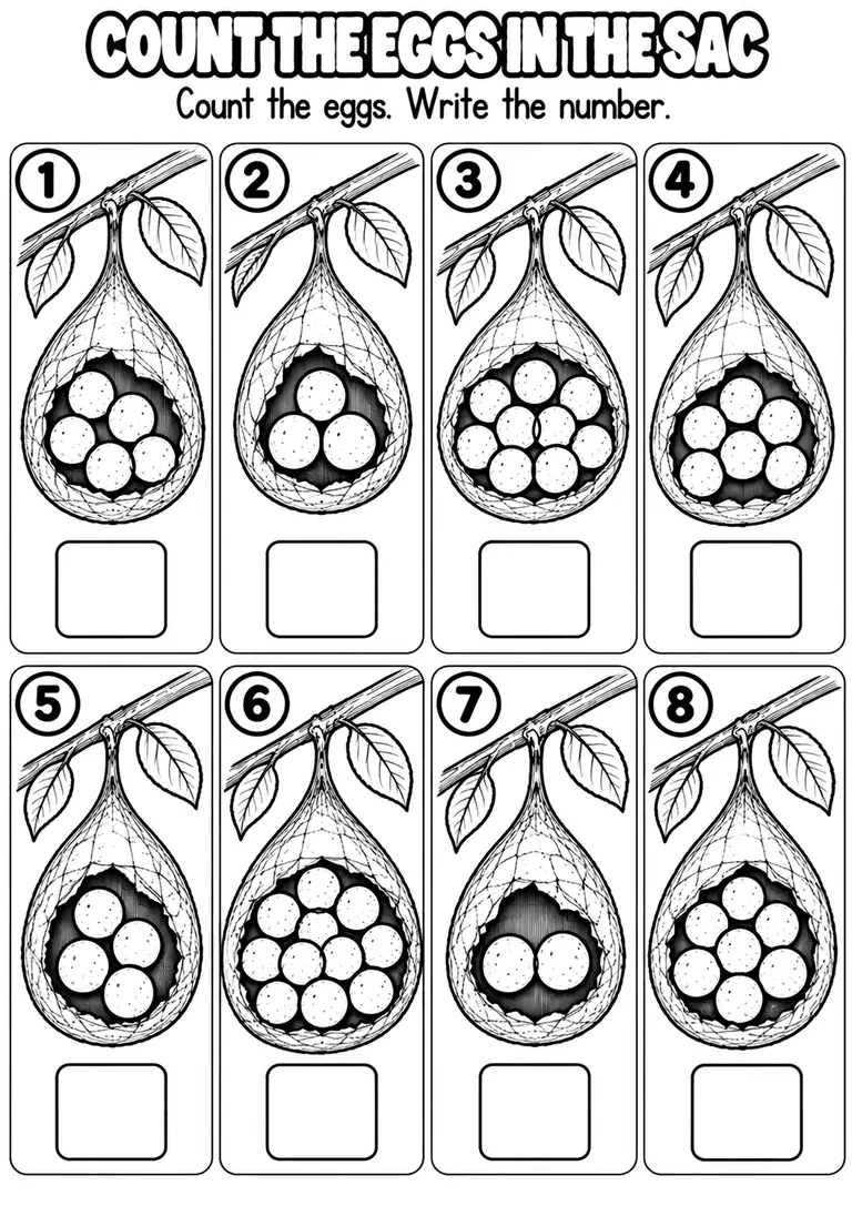 COUNT THE EGGS IN THE SAC for Pre-K, Kindergarten, 1st Grade
