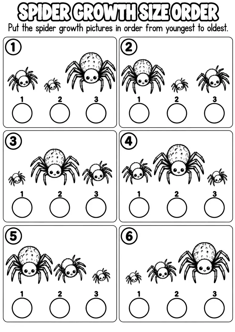 SPIDER GROWTH SIZE ORDER for Pre-K, Kindergarten, 1st Grade