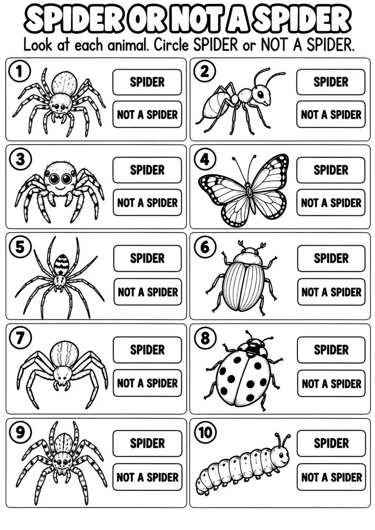 SPIDER OR NOT A SPIDER for Pre-K, Kindergarten, 1st Grade