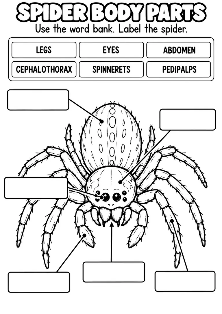 SPIDER BODY PARTS for Pre-K, Kindergarten, 1st Grade