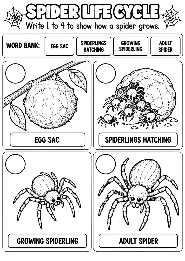 SPIDER LIFE CYCLE for Pre-K, Kindergarten, 1st Grade