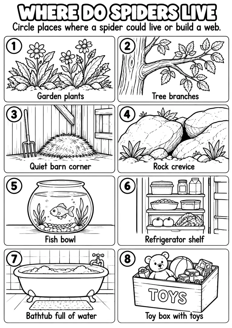 WHERE DO SPIDERS LIVE for Pre-K, Kindergarten, 1st Grade