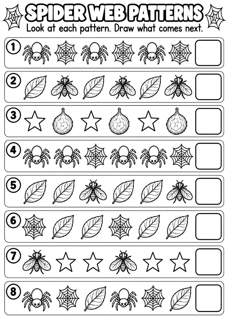 SPIDER WEB PATTERNS for Pre-K, Kindergarten, 1st Grade