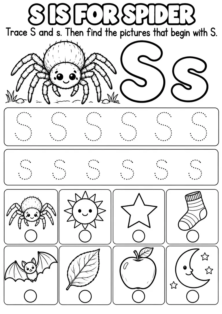 S IS FOR SPIDER for Pre-K, Kindergarten, 1st Grade