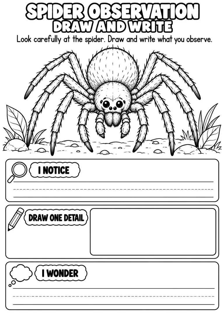 SPIDER OBSERVATION DRAW AND WRITE for Pre-K, Kindergarten, 1st Grade