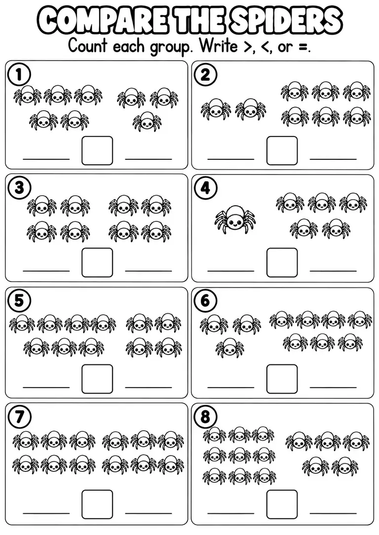COMPARE THE SPIDERS for Pre-K, Kindergarten, 1st Grade