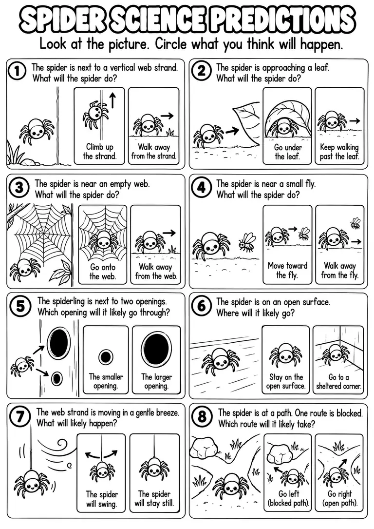 SPIDER SCIENCE PREDICTIONS for Pre-K, Kindergarten, 1st Grade