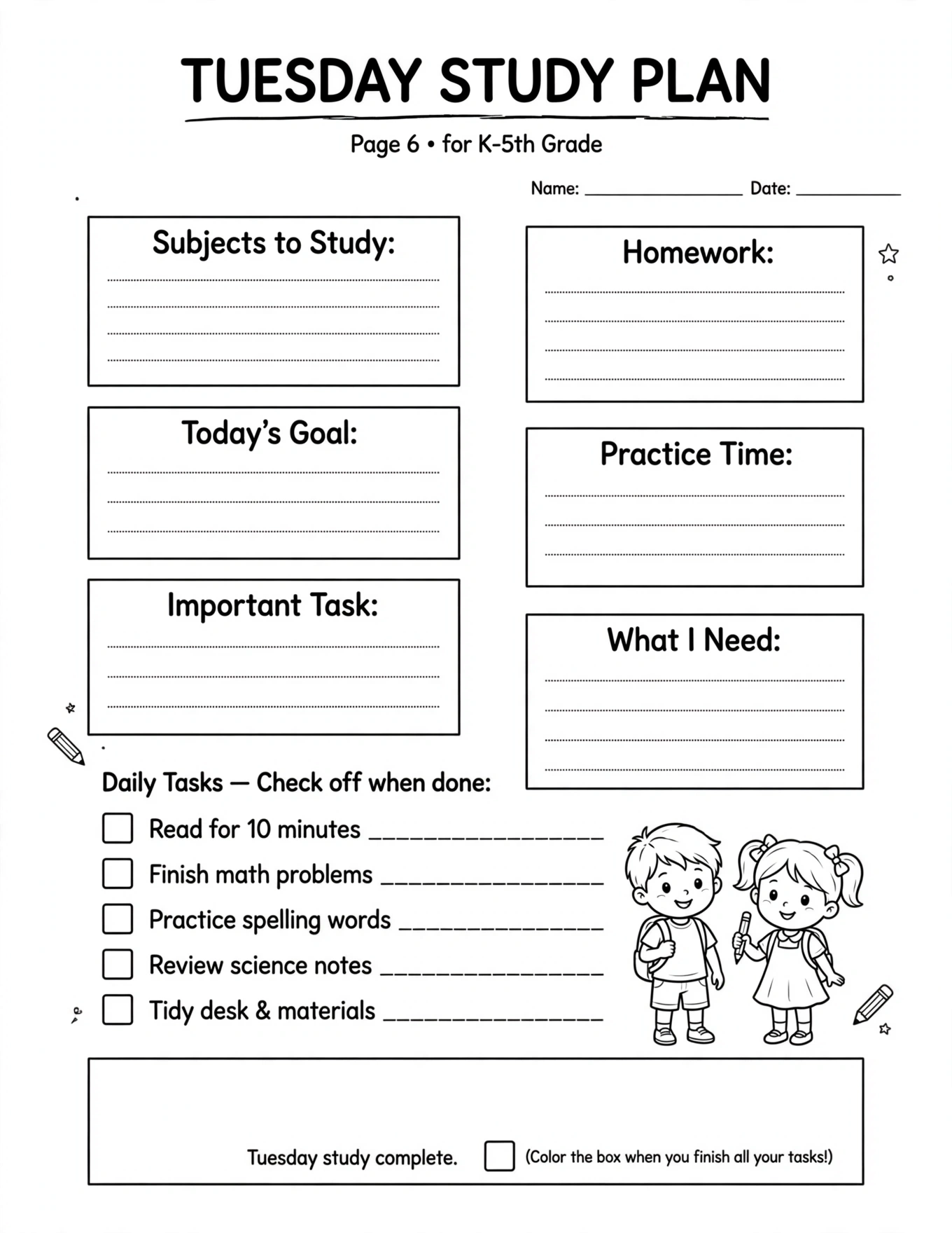 Study Planner For Kids - MY STUDY GOALS