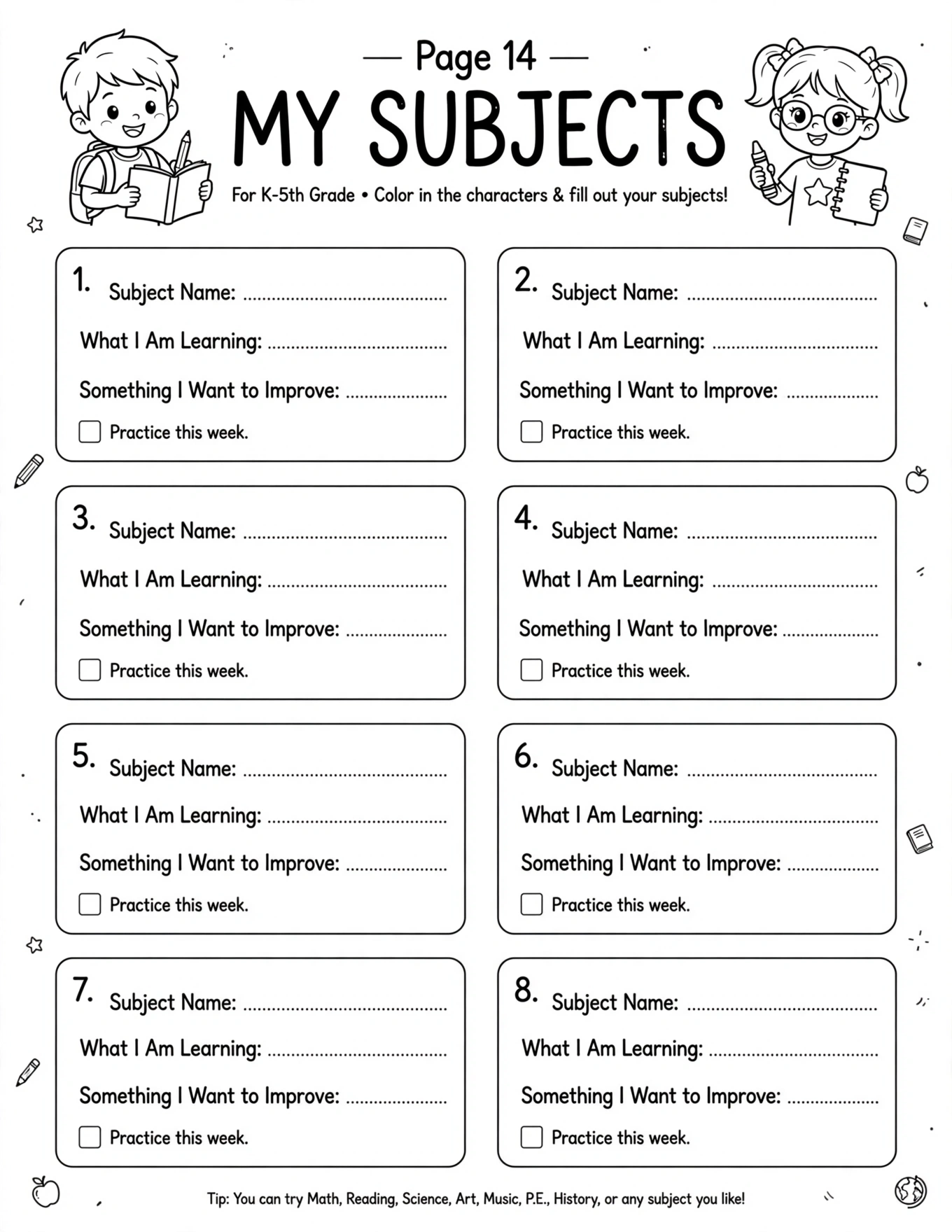 Study Planner For Kids - FRIDAY STUDY PLAN