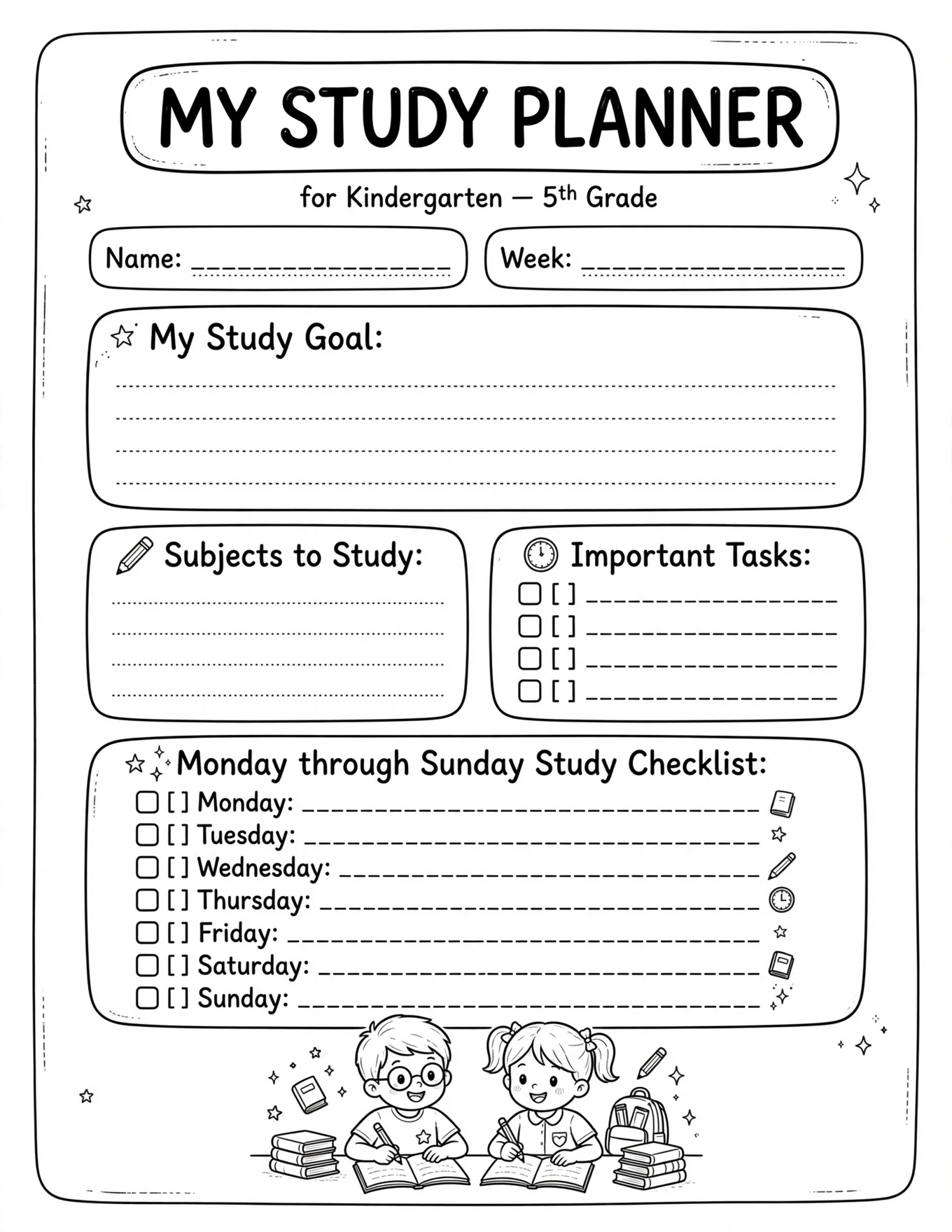 Study Planner For Kids - WEEKEND STUDY PLAN