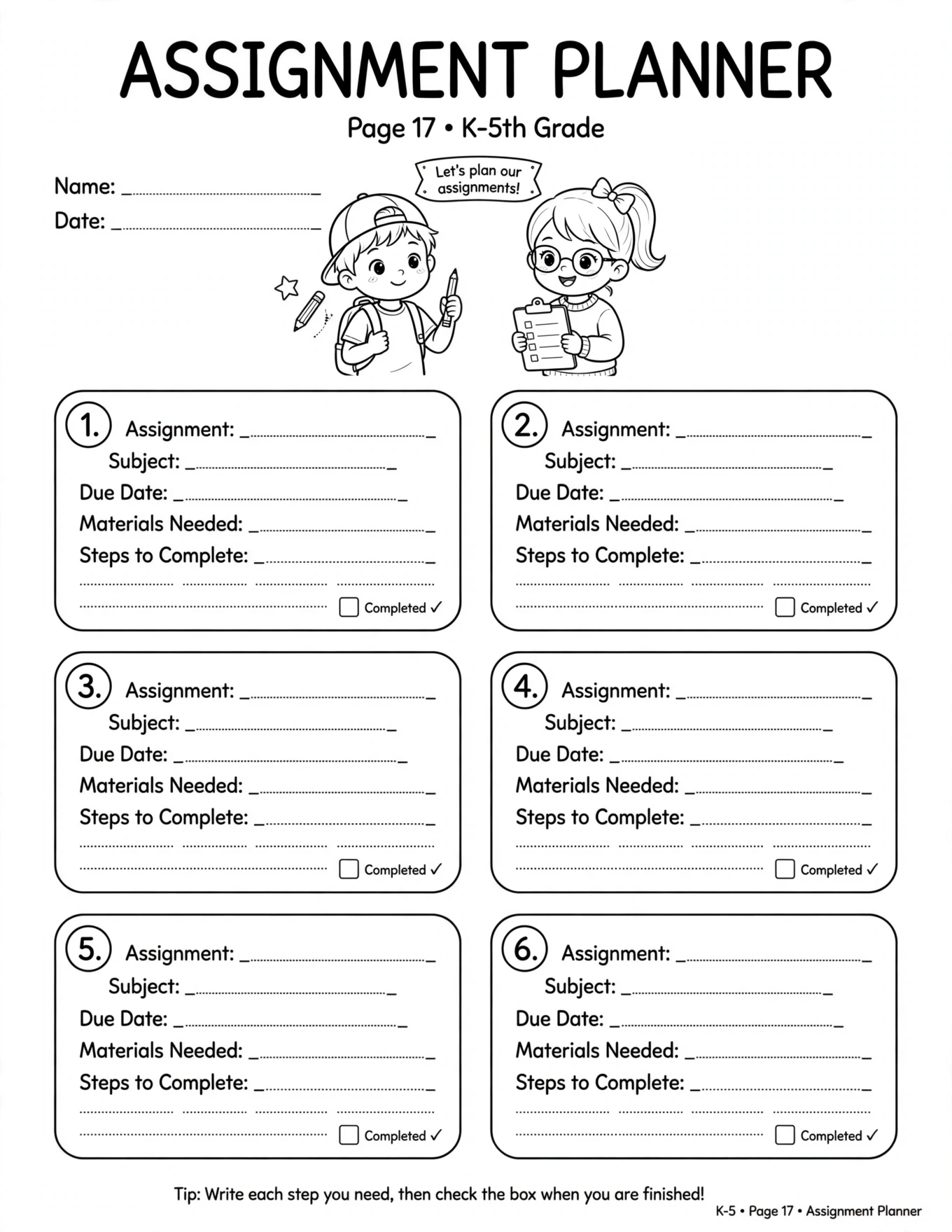 Study Planner For Kids - MY STUDY SCHEDULE