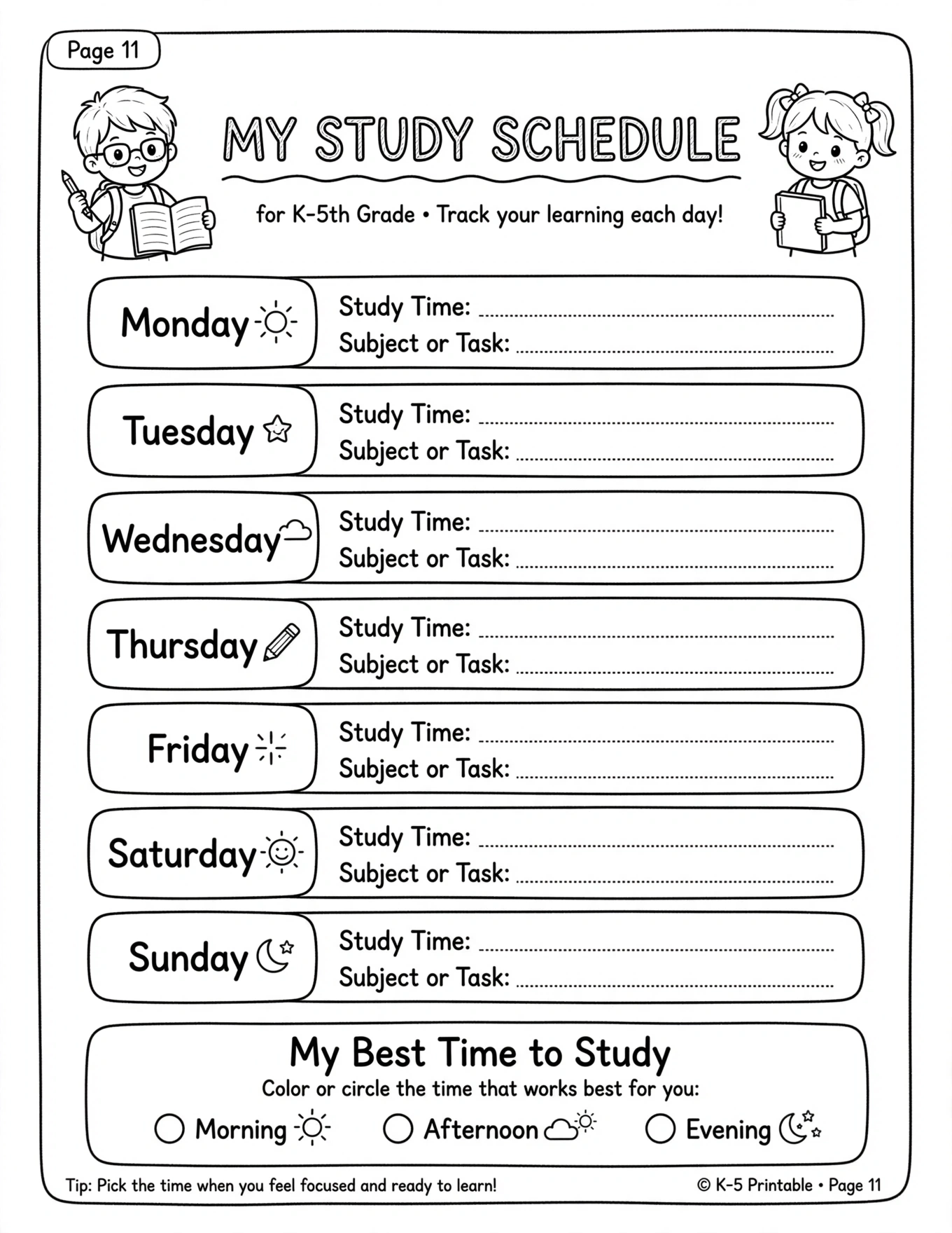 Study Planner For Kids - AFTER-SCHOOL STUDY PLAN