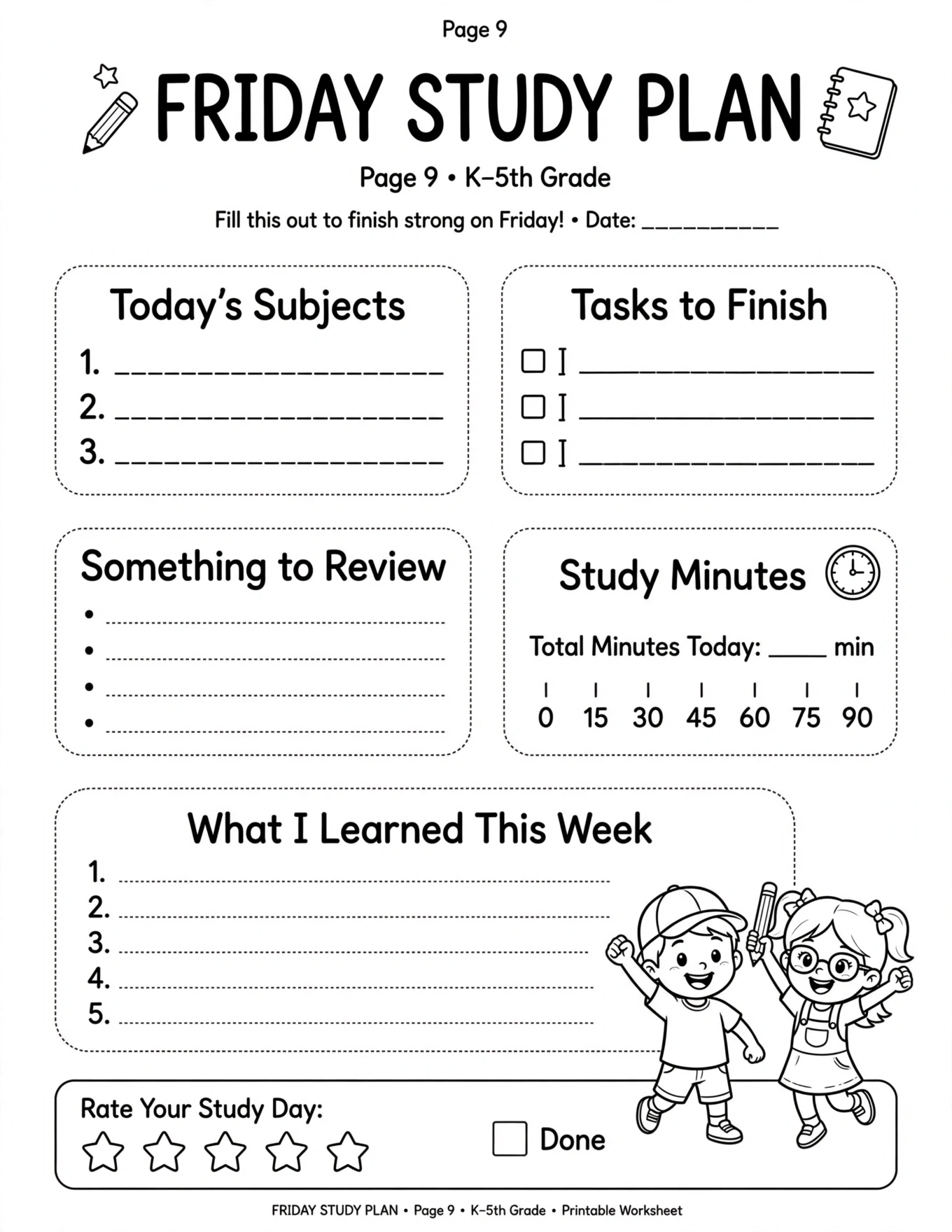 Study Planner For Kids - TODAY’S STUDY PLAN