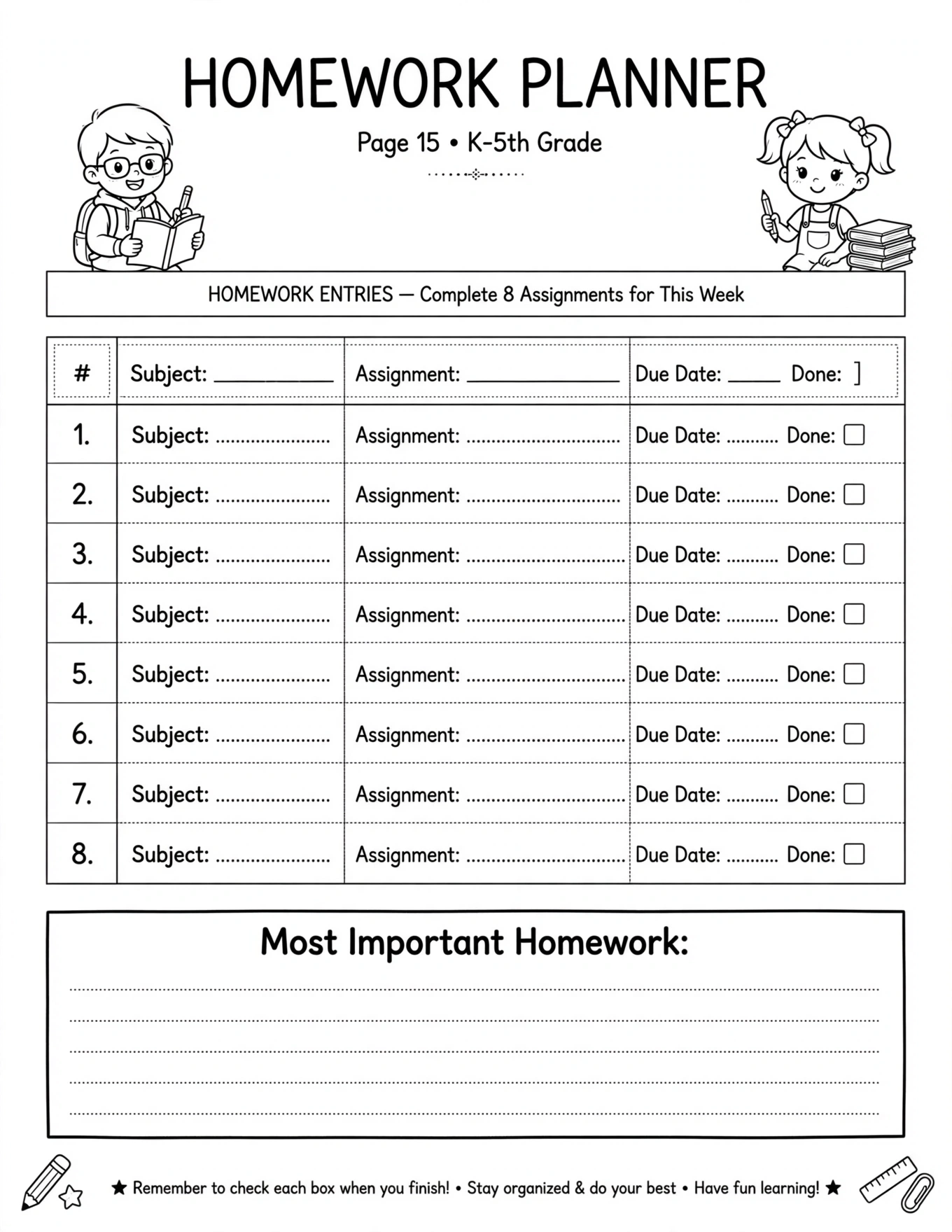 Study Planner For Kids - ASSIGNMENT PLANNER