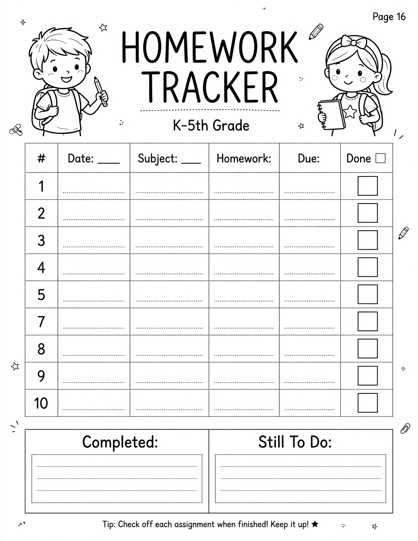 Study Planner For Kids - TEST & QUIZ PLANNER