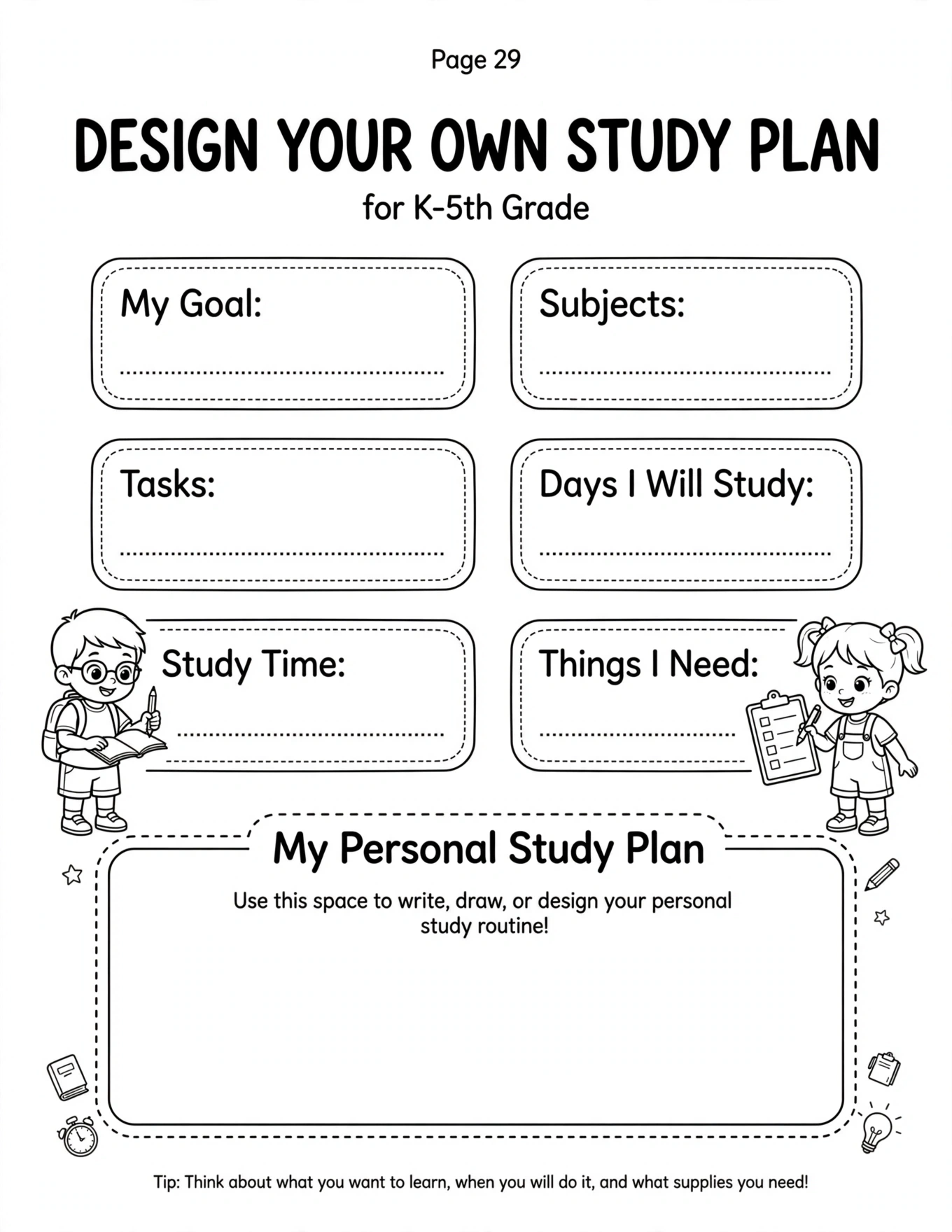 Study Planner For Kids - MY 7-DAY STUDY TRACKER