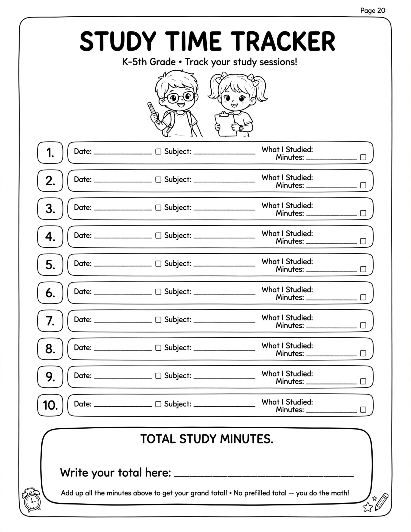 Study Planner For Kids - WHAT I LEARNED TODAY