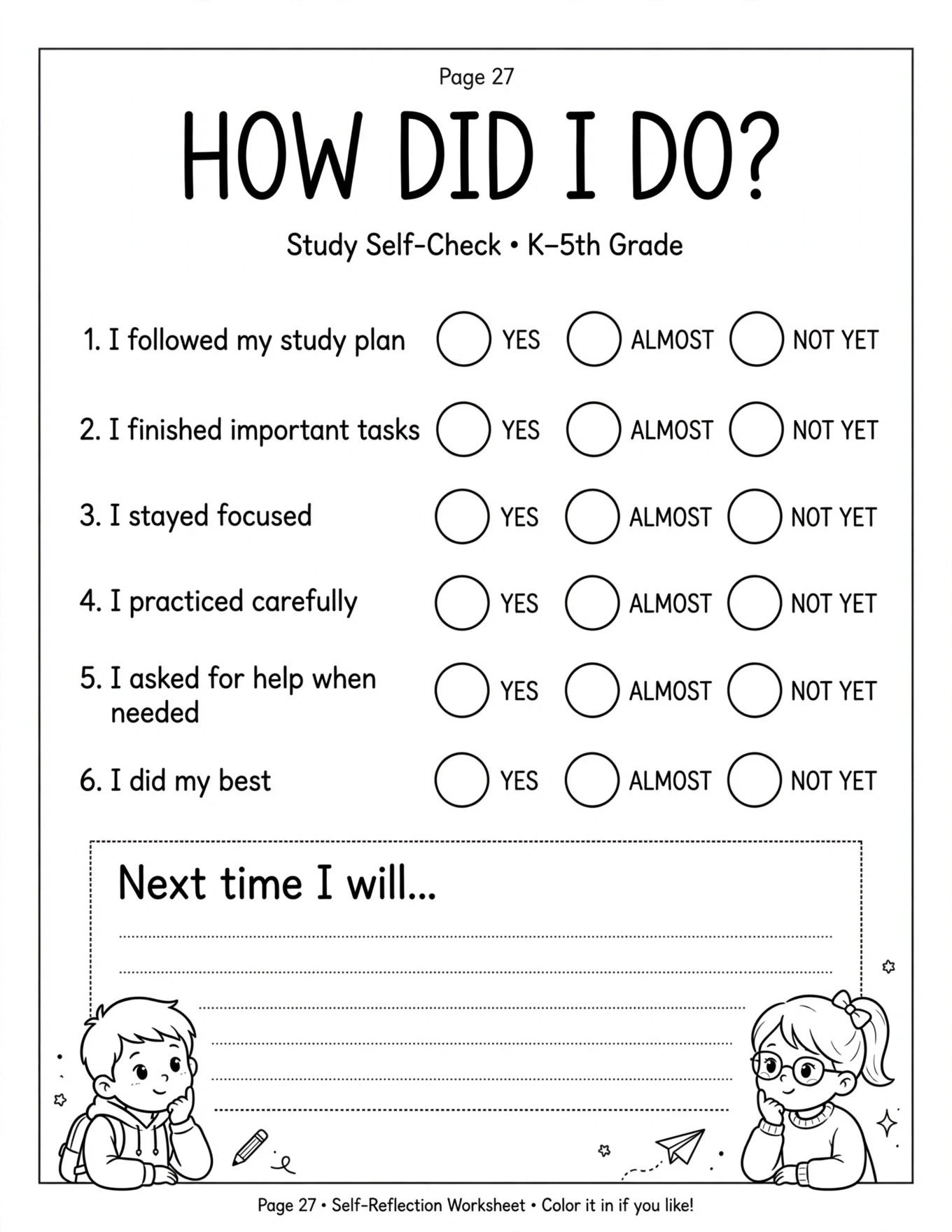 Study Planner For Kids - HOW DID I DO?