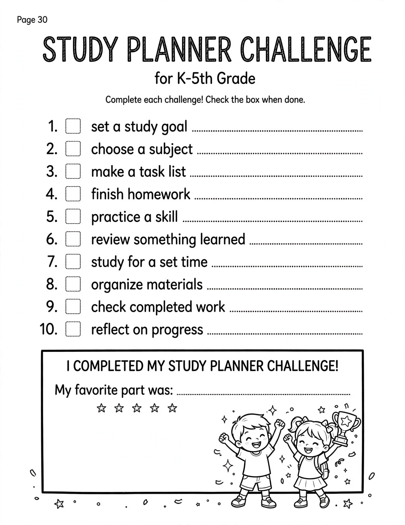 Study Planner For Kids - MY WEEKLY STUDY REFLECTION