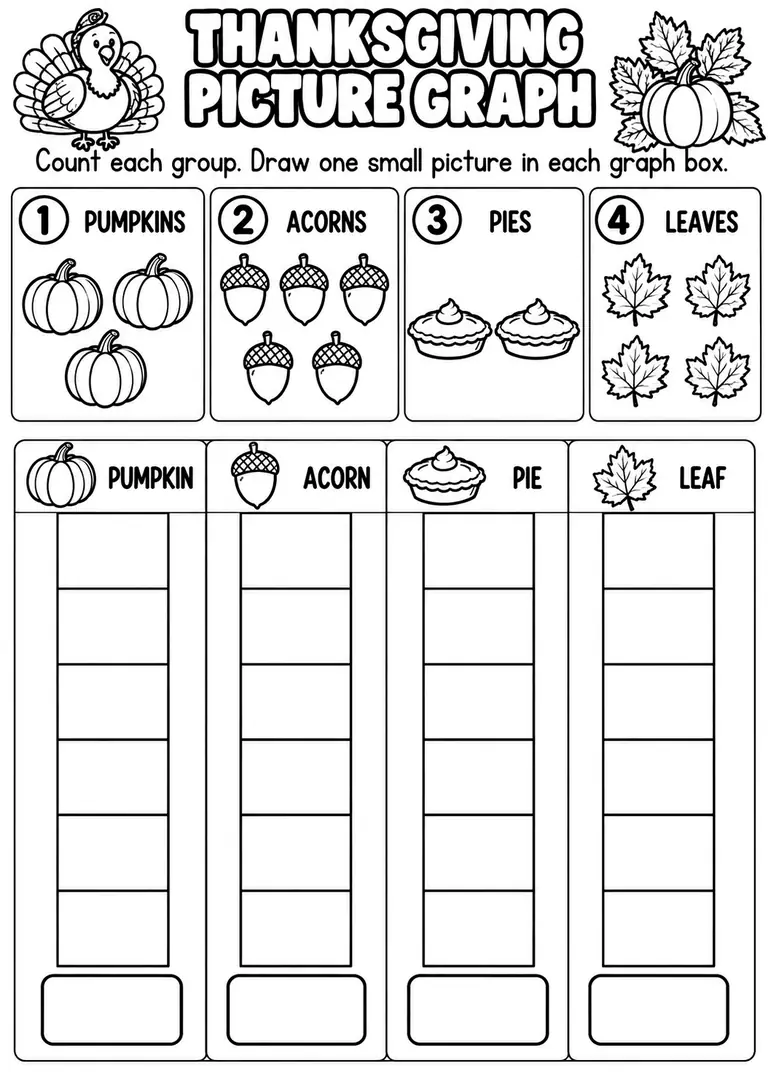 THANKSGIVING PICTURE GRAPH PDF for Pre-K, Kindergarten, 1st Grade