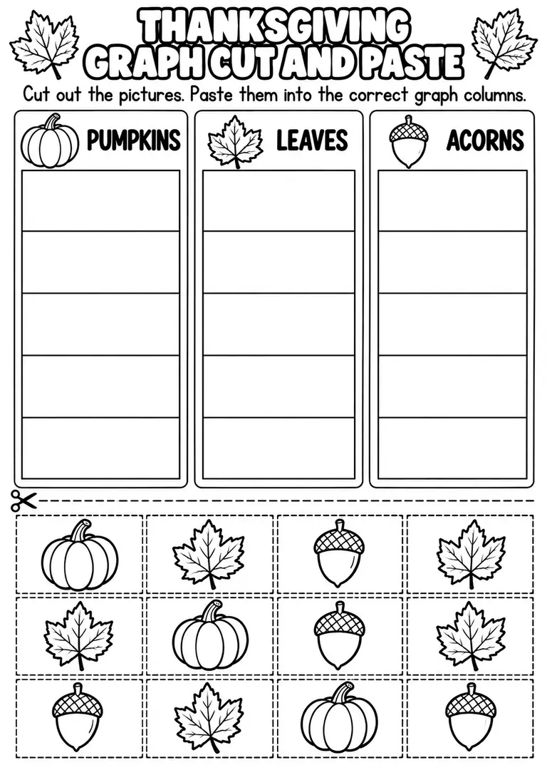 THANKSGIVING GRAPH CUT AND PASTE for Pre-K, Kindergarten, 1st Grade