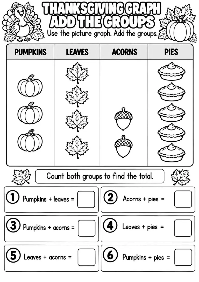 THANKSGIVING GRAPH ADD THE GROUPS for Pre-K, Kindergarten, 1st Grade