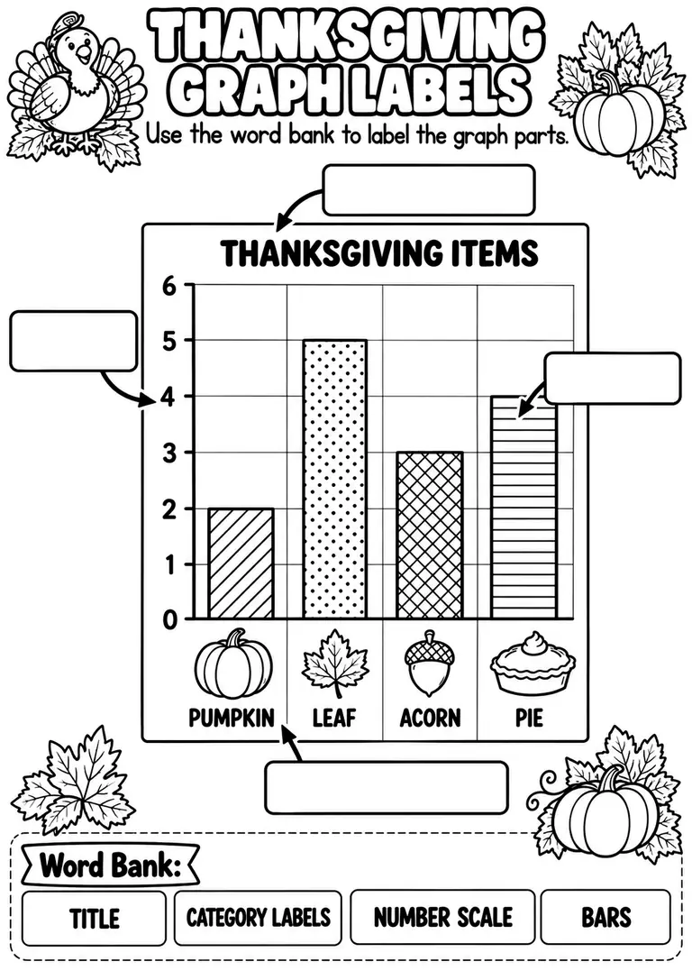 THANKSGIVING GRAPH LABELS for Pre-K, Kindergarten, 1st Grade