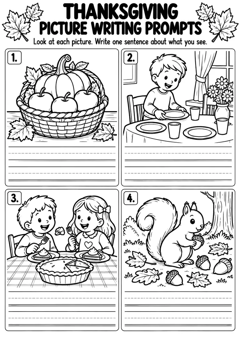 Thanksgiving Picture Writing Prompts for Preschool, Kindergarten, 1st Grade