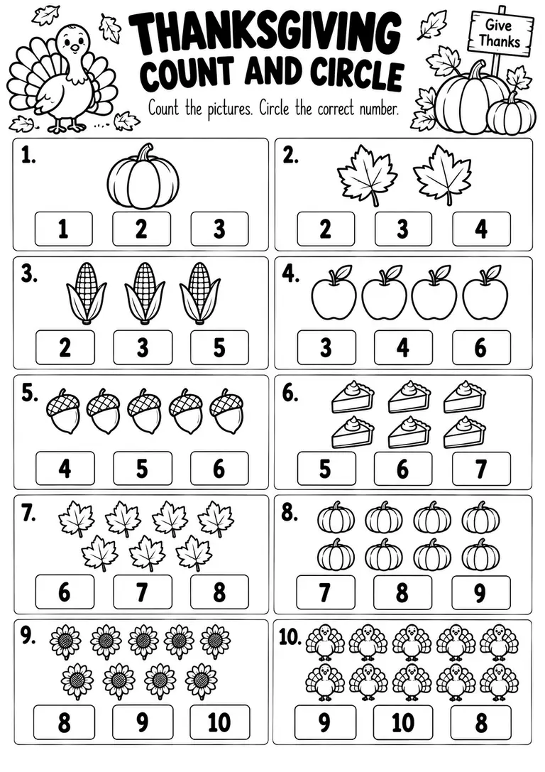 THANKSGIVING COUNT AND CIRCLE for Kindergarten, 1st Grade
