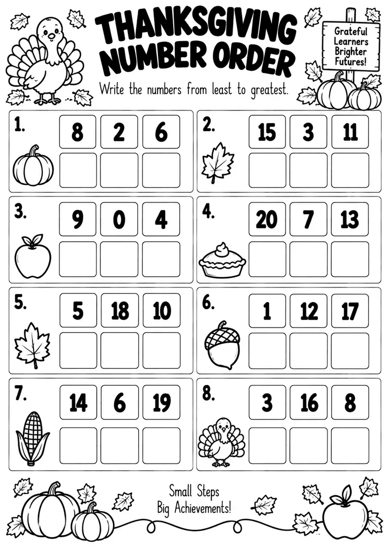 THANKSGIVING NUMBER ORDER for Kindergarten, 1st Grade