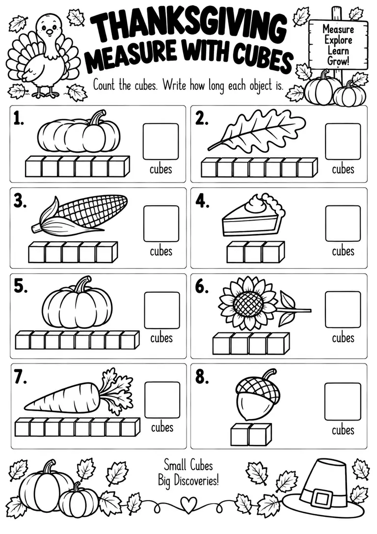 THANKSGIVING MEASURE WITH CUBES for Kindergarten, 1st Grade