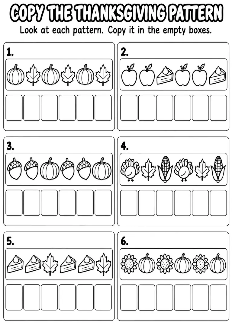 Copy the Thanksgiving Pattern for Pre-K, Kindergarten, 1st Grade