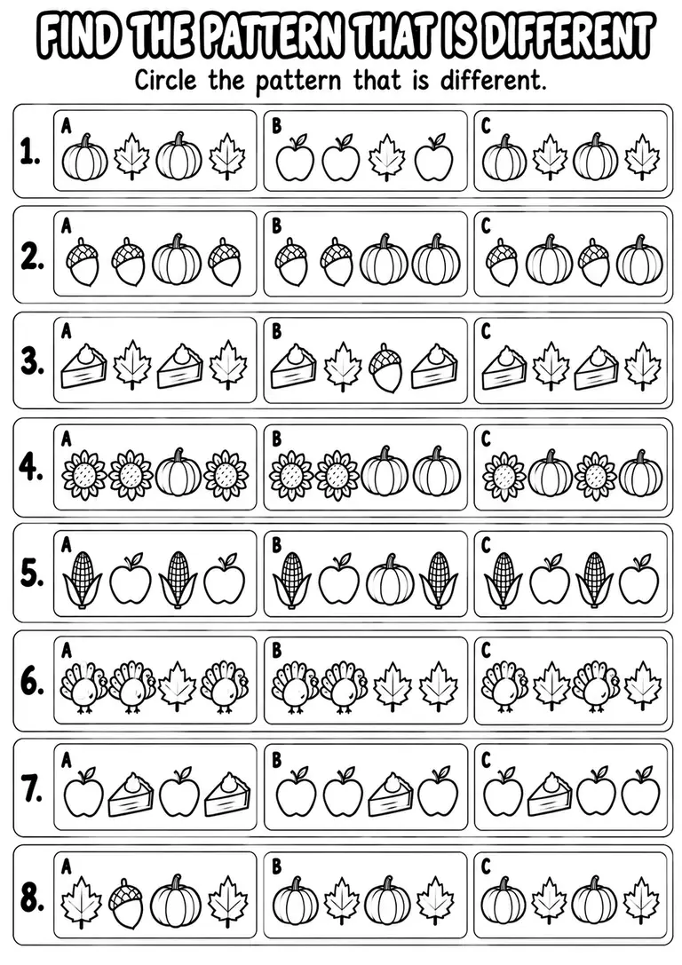 Find the Pattern That Is Different for Pre-K, Kindergarten, 1st Grade
