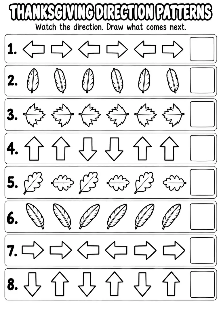 Thanksgiving Direction Patterns for Pre-K, Kindergarten, 1st Grade